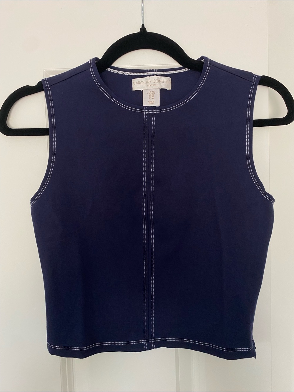 Caroline Constas Navy Tank with Contrast White Topstitching